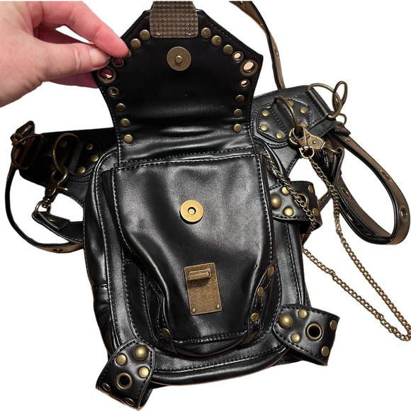 Black and Gold Studded Crossbody Bag - Picture 5 of 15